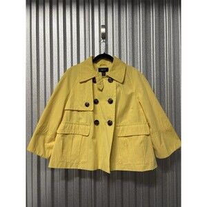Style & Co Women's Yellow Cotton Blend 3/4 Sleeve Pea Coat Button Front L Jacket